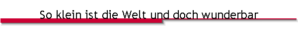 So klein ist die Welt und doch wunderbar